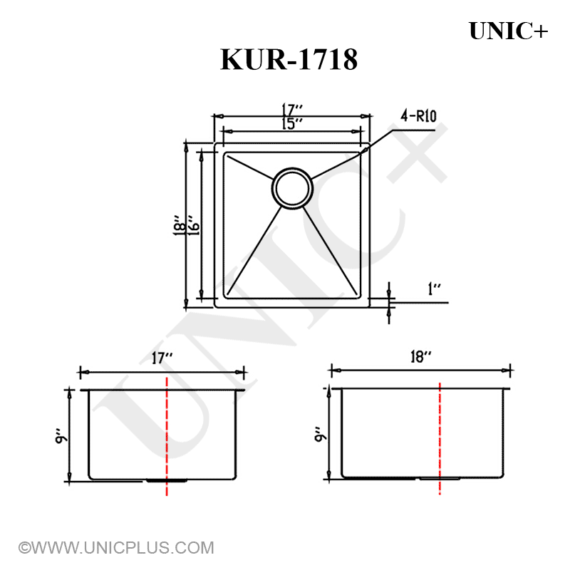 17 Inch Small Radius Style Stainless Steel Under Mount Kitchen Bar Sink
